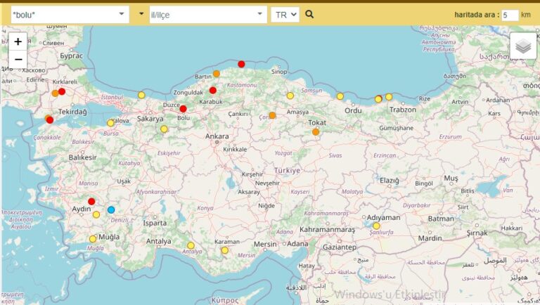 Place names in Turkey containing BOLU (Police)